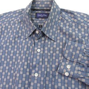 Valentino Rudy Mens Button Up Shirt M / 33 Slim Blue Geometric Allover